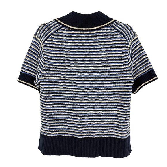 MADEWELL Striped Johnny Collar Sweater Tee XXS Blue Trio Oversized Polo NWT B76 - Picture 3 of 6